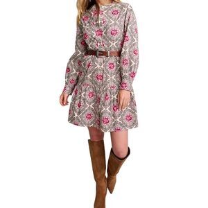 UNTUCKit for Her Floral Long Sleeve Ruffle Cottagecore Shirt Dress MIDI Size 14